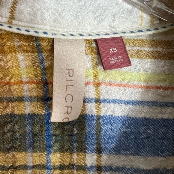PILCRO Oversized Button Down Shirt in Yellow Plaid Size XS - Picture 8 of 9